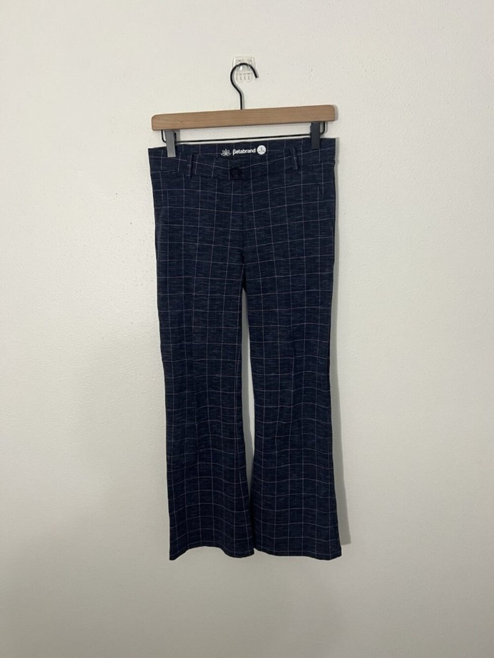 Betabrand Yoga Dress Pants Bootcut Cambridge Check Blue Plaid Small Petite